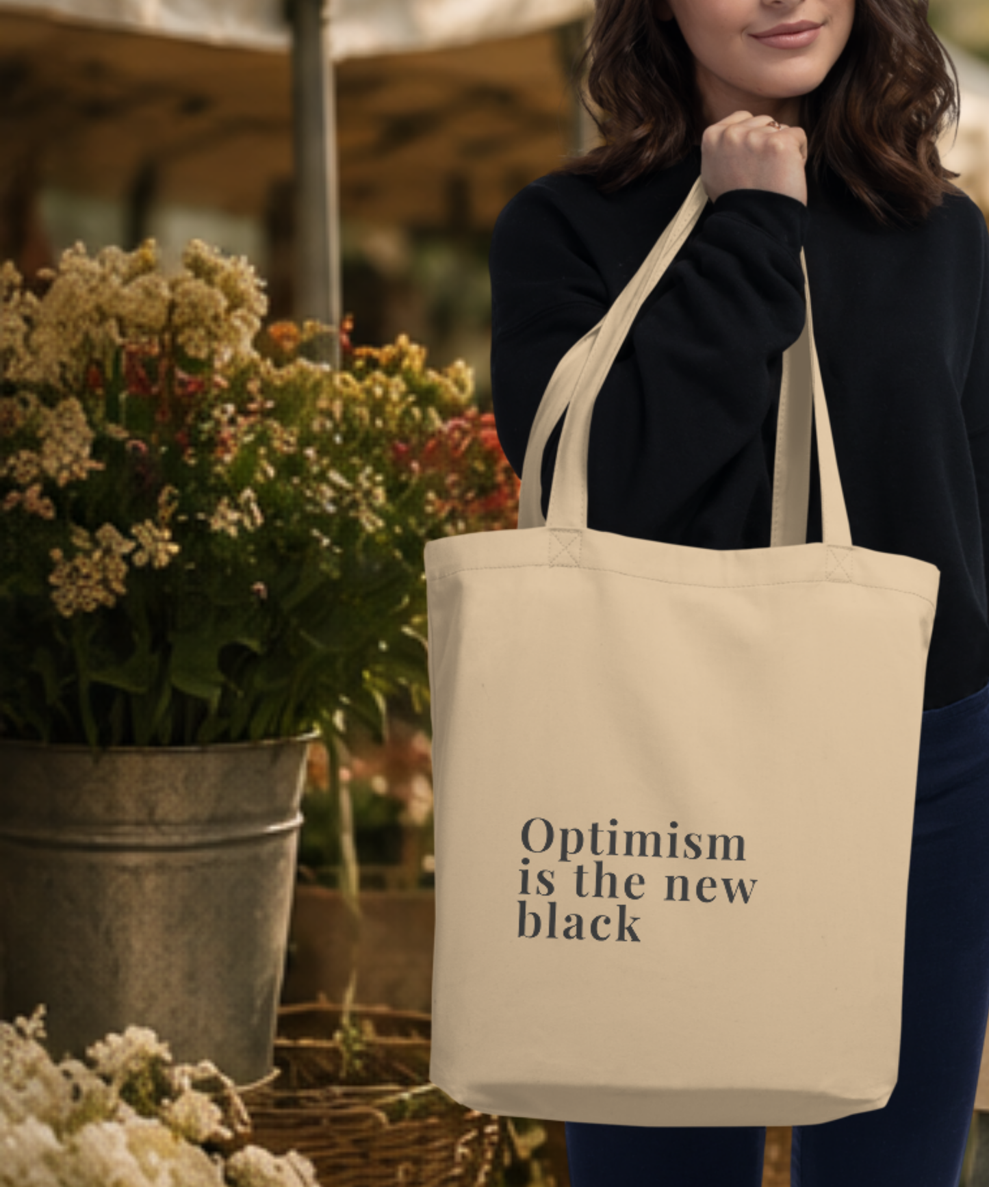 Optimism Is the New Black Canvas Tote