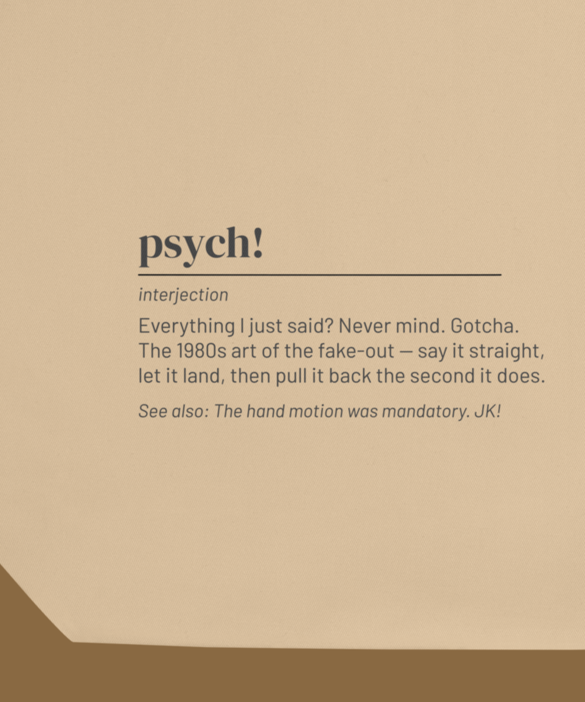 Psych! — 80s Slang Definition Tote Bag, Gen X Gift, Retro Humor Canvas Bag