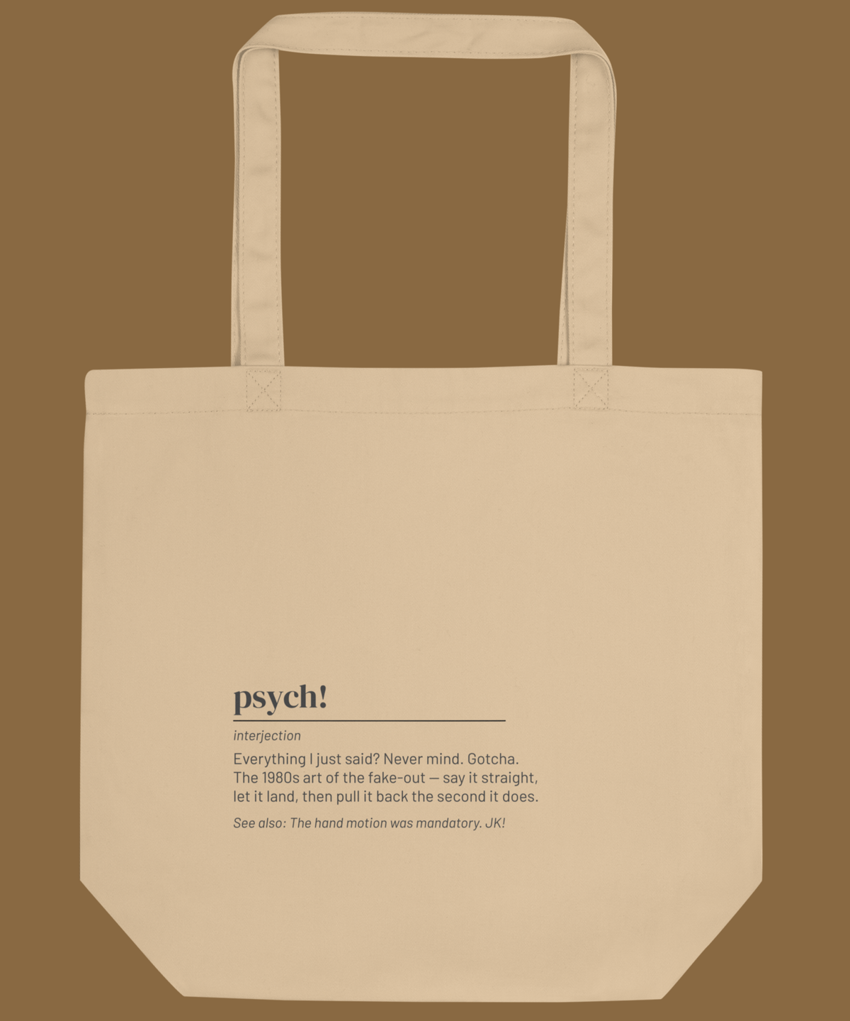 Psych! — 80s Slang Definition Tote Bag, Gen X Gift, Retro Humor Canvas Bag