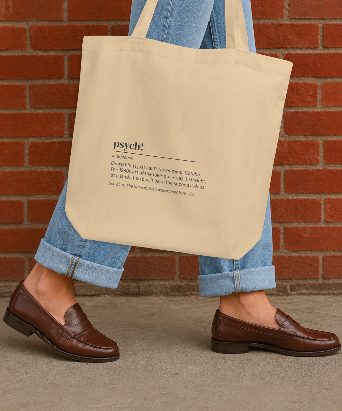Psych! — 80s Slang Definition Tote Bag, Gen X Gift, Retro Humor Canvas Bag