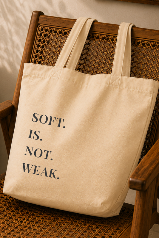 Soft Is Not Weak Canvas Tote — Vintage Inspired Bag, Empowering Gift for Women