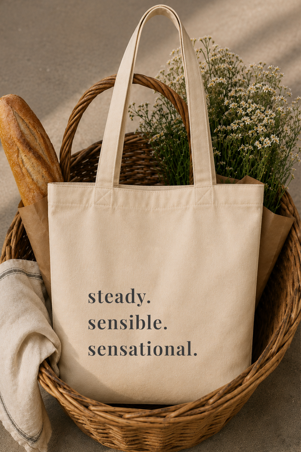 Steady Sensible Sensational Canvas Tote — Retro Inspired Bag, Thoughtful Gift for Her