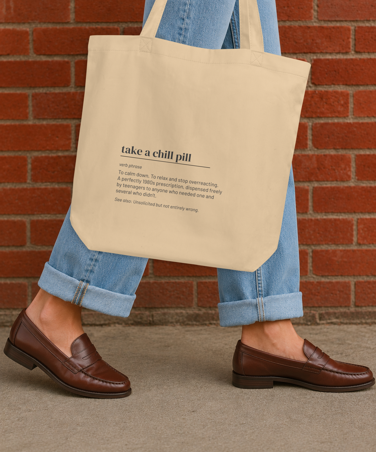 Take a Chill Pill — 80s Slang Definition Tote Bag, Gen X Gift, Retro Humor Canvas Bag