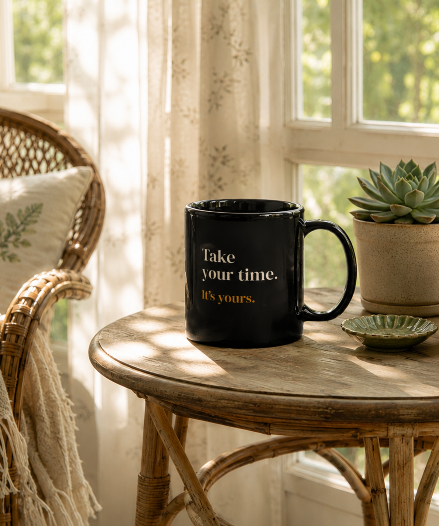 Take Your Time It’s Yours Black Mug | Vintage Inspired Coffee Cup, Slow Living Quote, Cozy Gift for Book Lovers, Old Soul