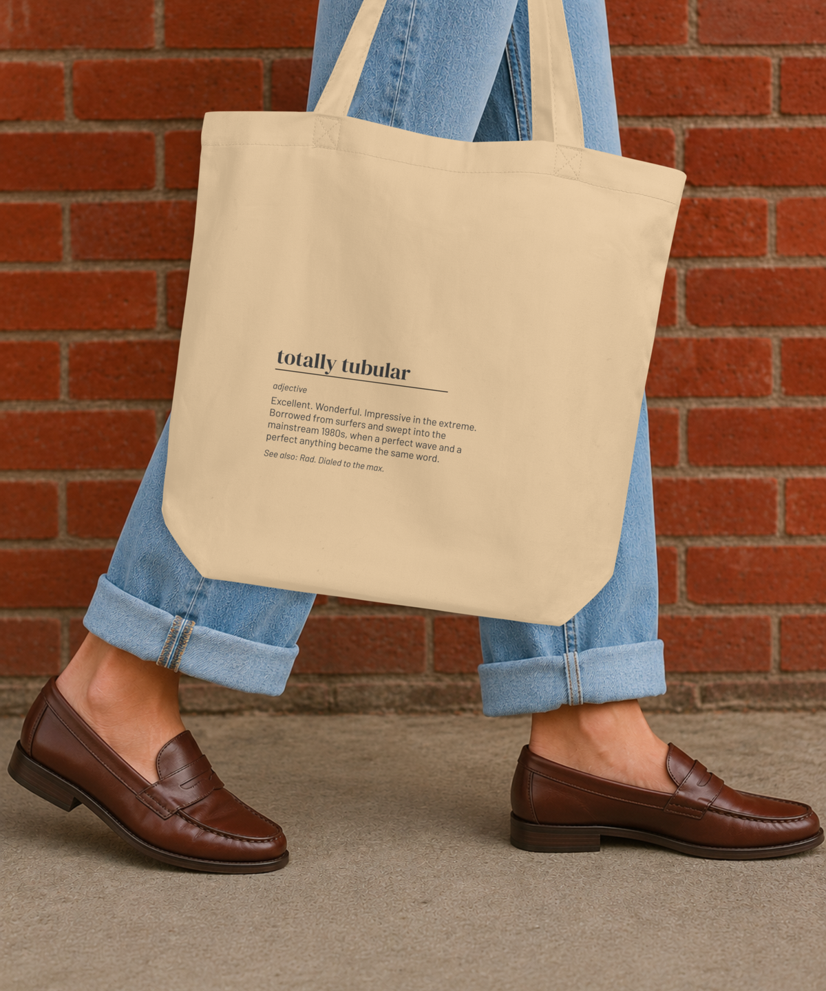 Totally Tubular — 80s Slang Definition Tote Bag, Gen X Gift, Retro Surfer Canvas Bag