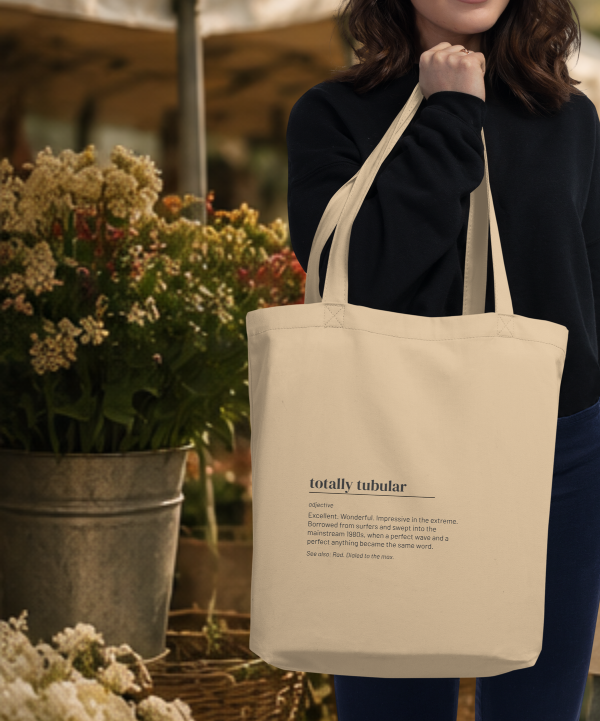 Totally Tubular — 80s Slang Definition Tote Bag, Gen X Gift, Retro Surfer Canvas Bag