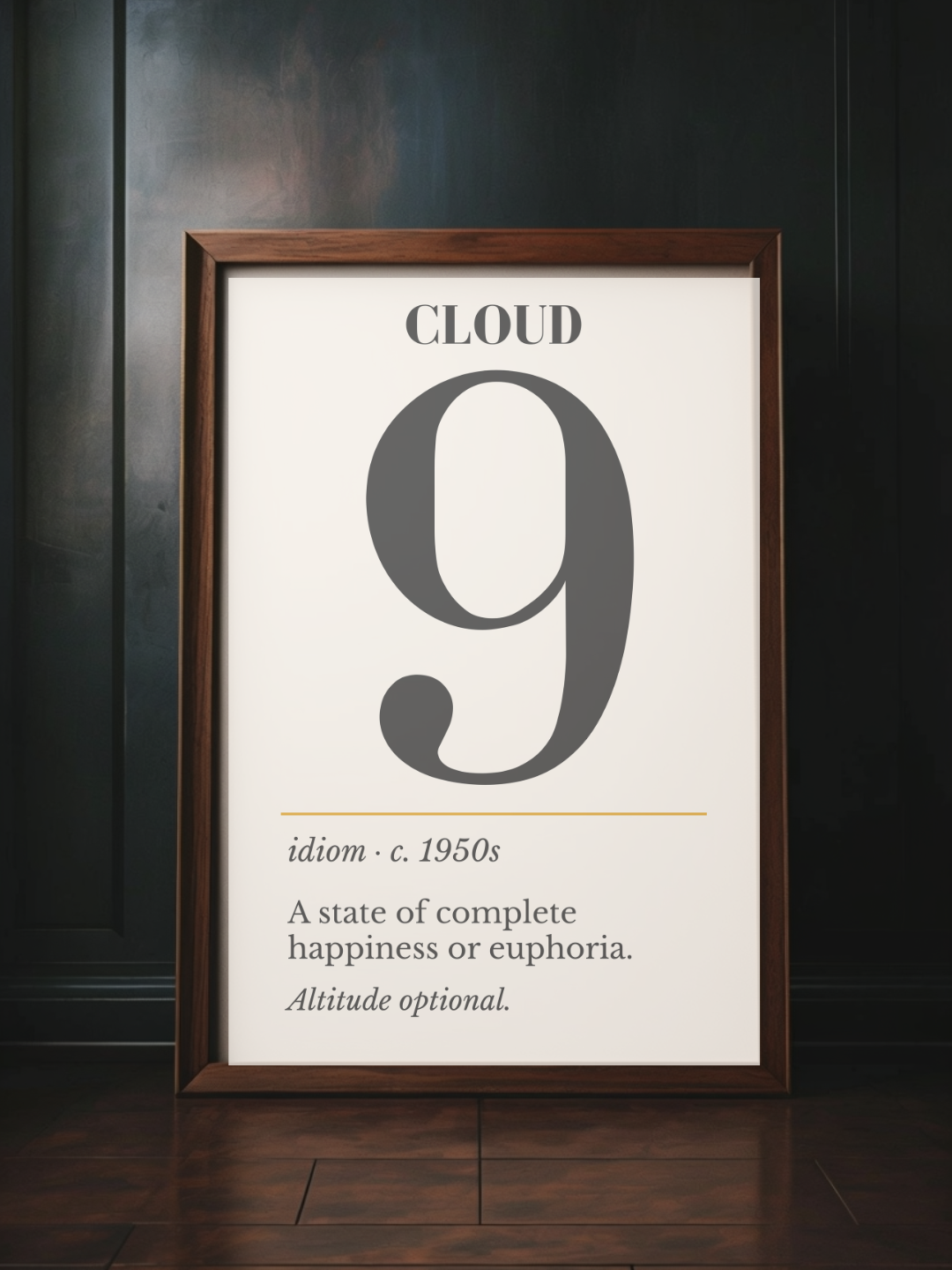 Cloud Nine Print, Retro Definition Wall Art — Number Poster, Optimist Gift